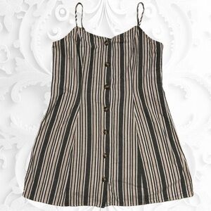 COTTON//LINEN Button Front Striped Spaghetti Strap Dress